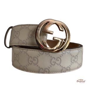 Gucci Interlocking G Belt Signature Guccissima Black/Beige Lining